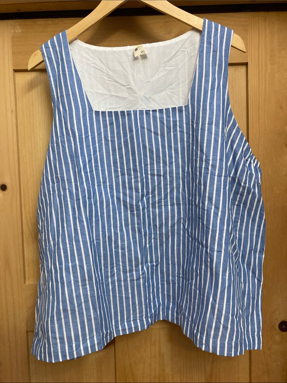 Pact Canopy Blue and White Stripe Square-Neck Tank Organic Cotton Linen Blend